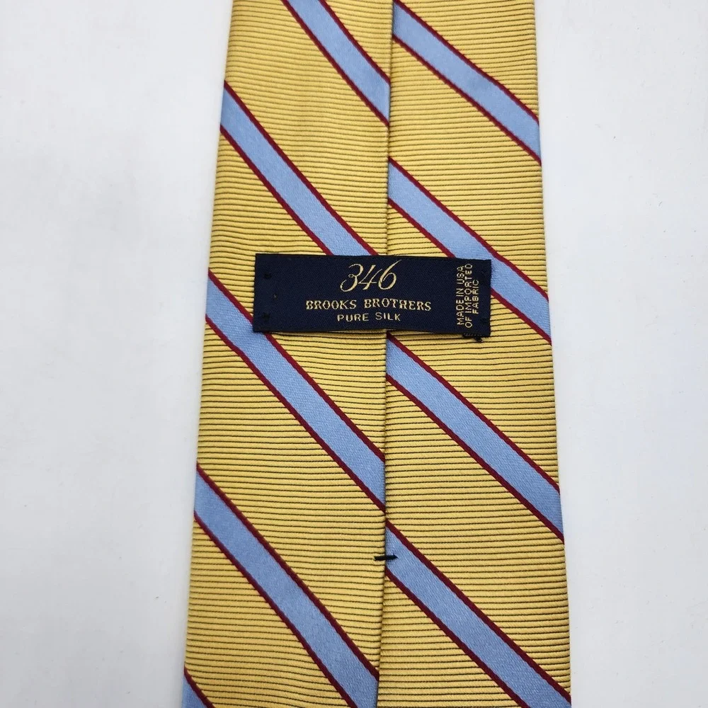 Brooks Brothers 346 Men's Pure Silk Necktie Yellow Blue Burgundy Striped USA